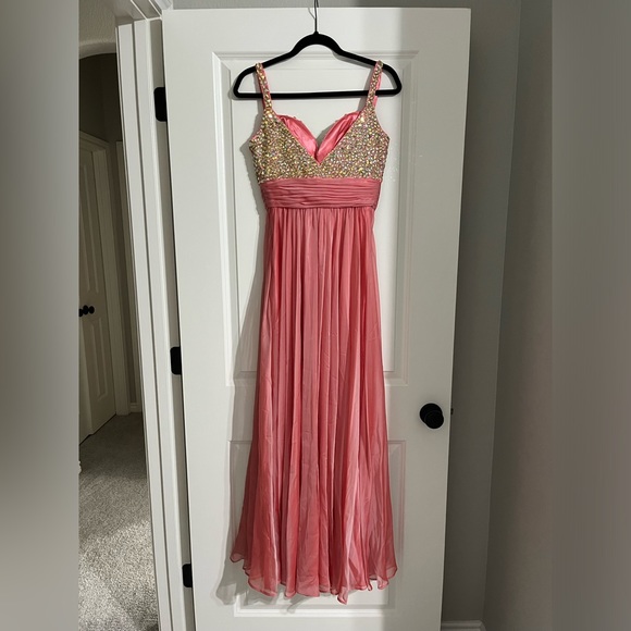 Women’s Formal Dress - La Femme - Coral Pink - Picture 2 of 2